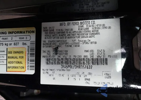 2017 Ford Fusion Hybrid Se from USA, damaged, VIN 3FA6P0LU3HR357632